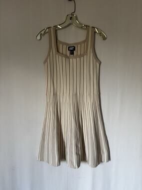 Land's End Knit Dress XS Shirt Square Neck Beige Cream
